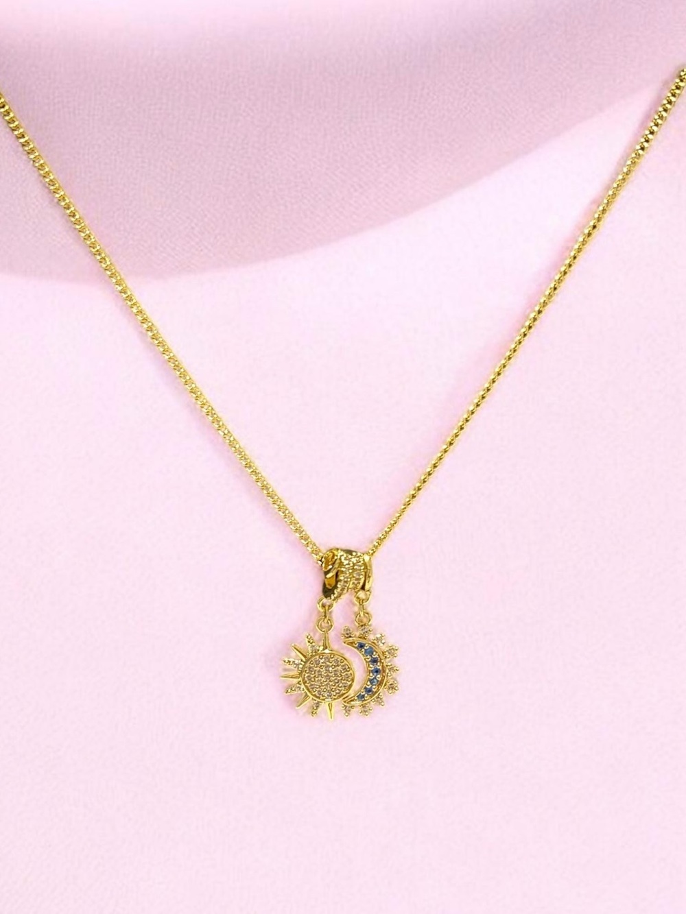 Gold Sun and Moon Pendant Necklace - Women's Jewelry